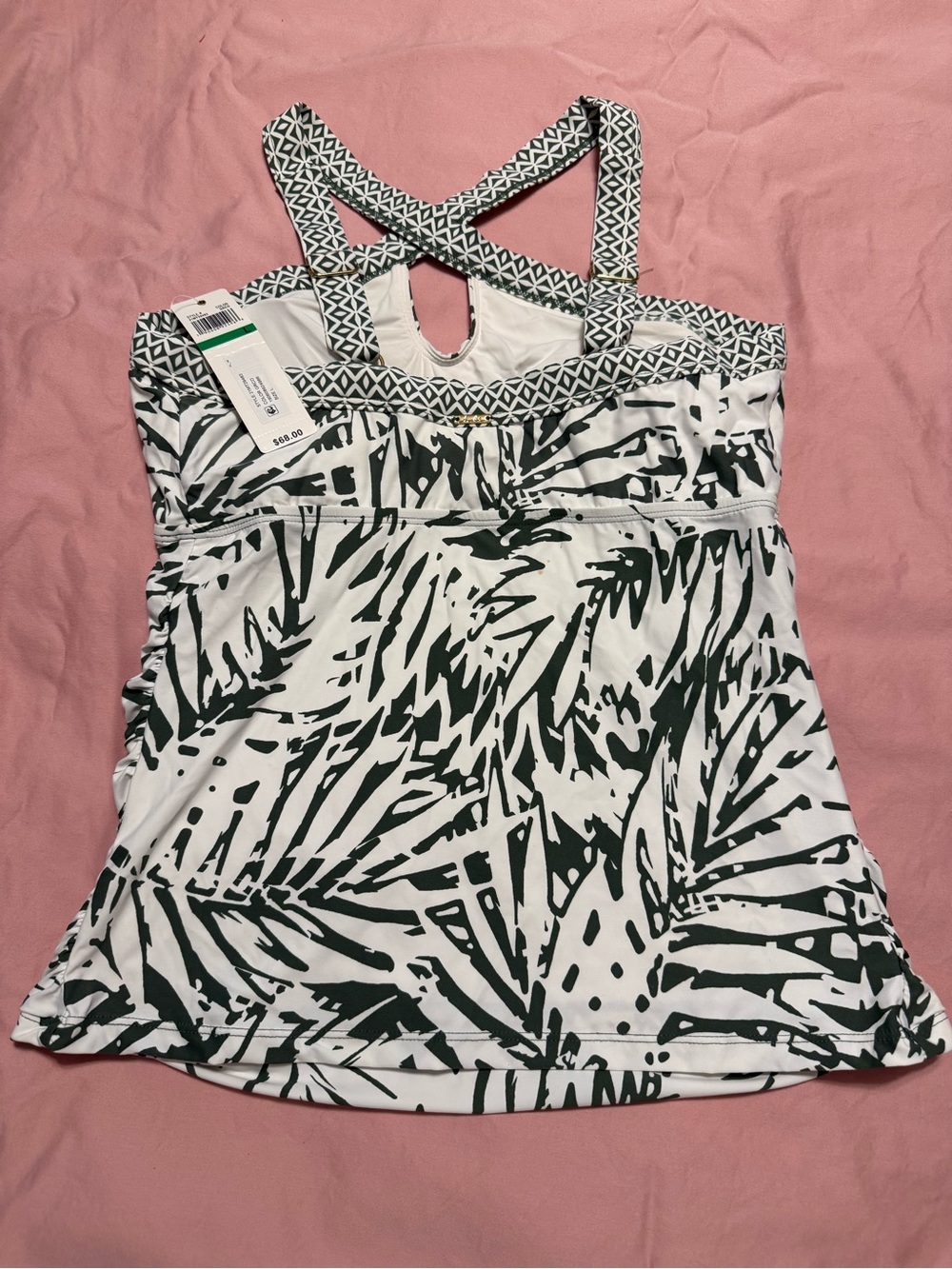 Green and White Palm-Print Crisscross swim top - Picture 2 of 2